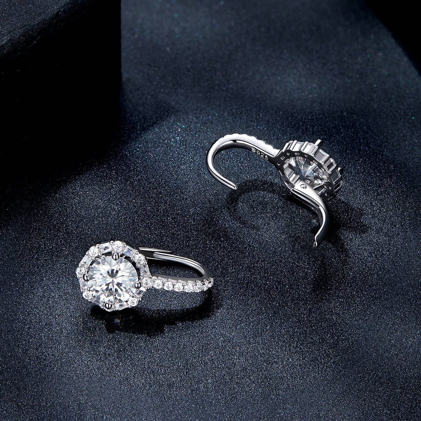 Lightweight and comfortable moissanite halo earrings for everyday wear.