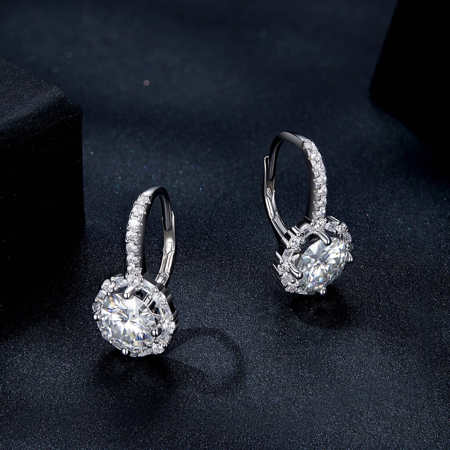 Sterling silver halo moissanite earrings, a perfect gift for any jewelry lover.