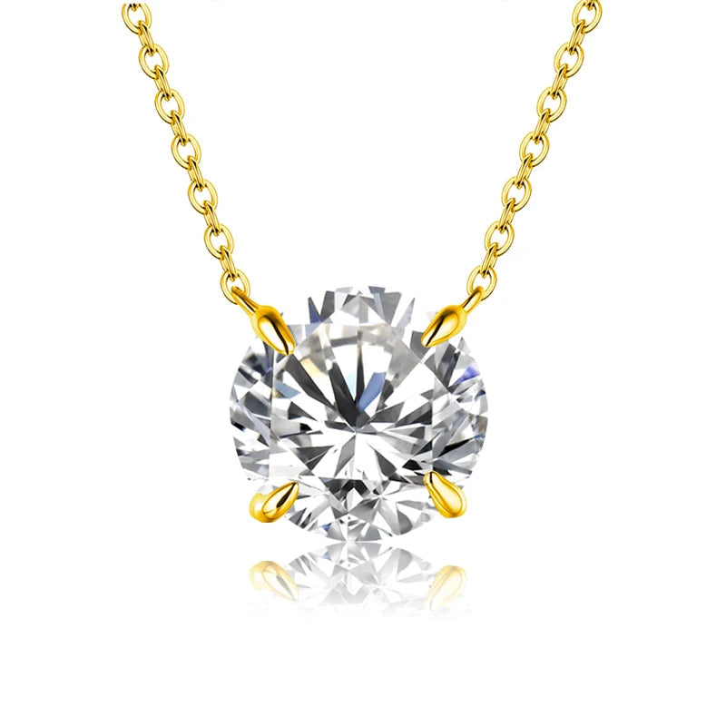 Ethereal Light Moissanite Gold-Plated Necklace with a brilliant moissanite stone, radiating timeless elegance.