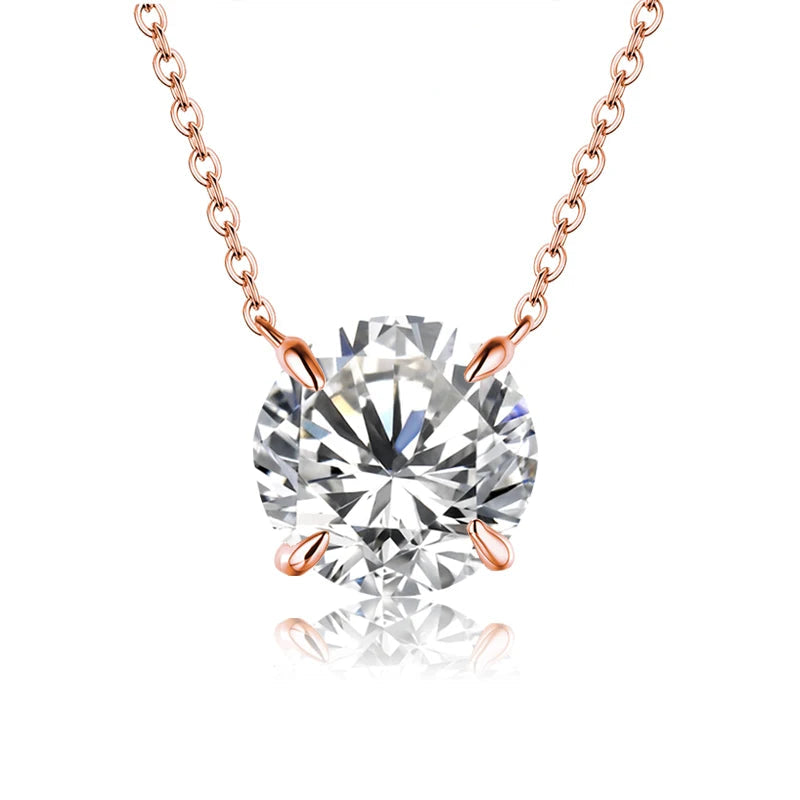 Ethereal Light Moissanite Rose Gold-Plated Necklace, a refined piece showcasing a luminous moissanite gemstone.