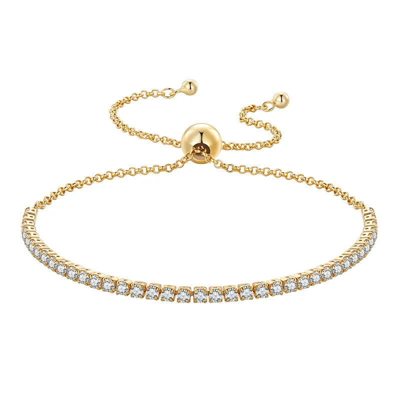 Gold-plated tennis bracelet with sparkling cubic zirconia stones, perfect for any occasion.