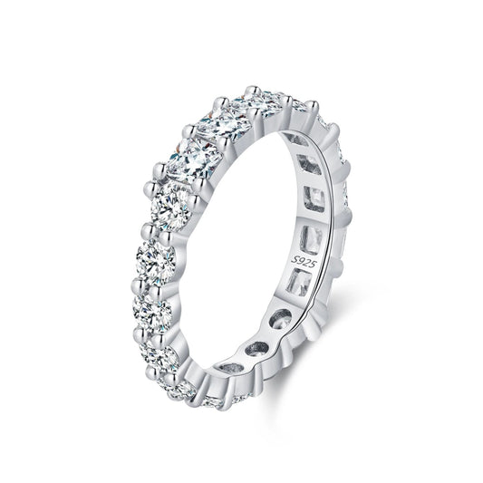 Close-up of a single Luna band in 925 sterling silver with round cubic zirconia stones.