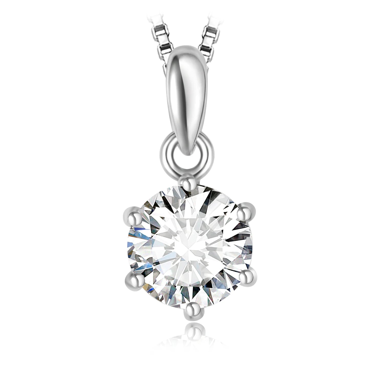 Silver pendant with a large clear gemstone on a white background