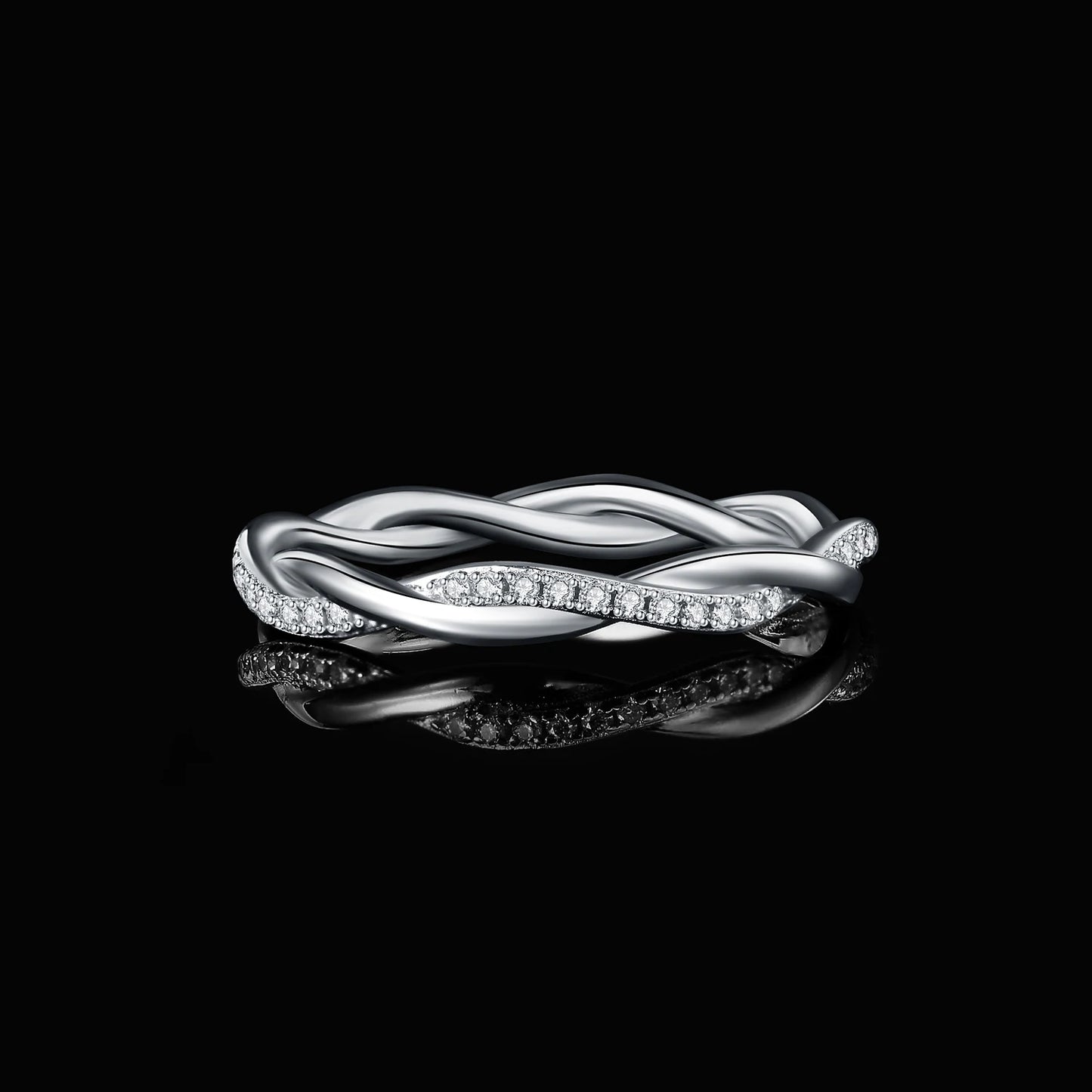 Classic silver infinity cascade band ring with high-quality moissanite stones.
