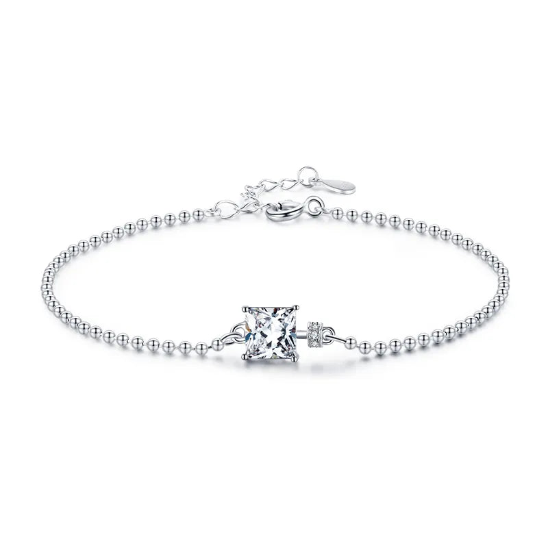 Square stone silver bracelet with cubic zirconia, showcasing a sleek and minimalist design.