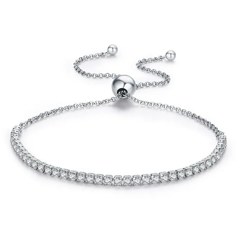 Classic silver tennis bracelet with cubic zirconia stones for a sophisticated look.
