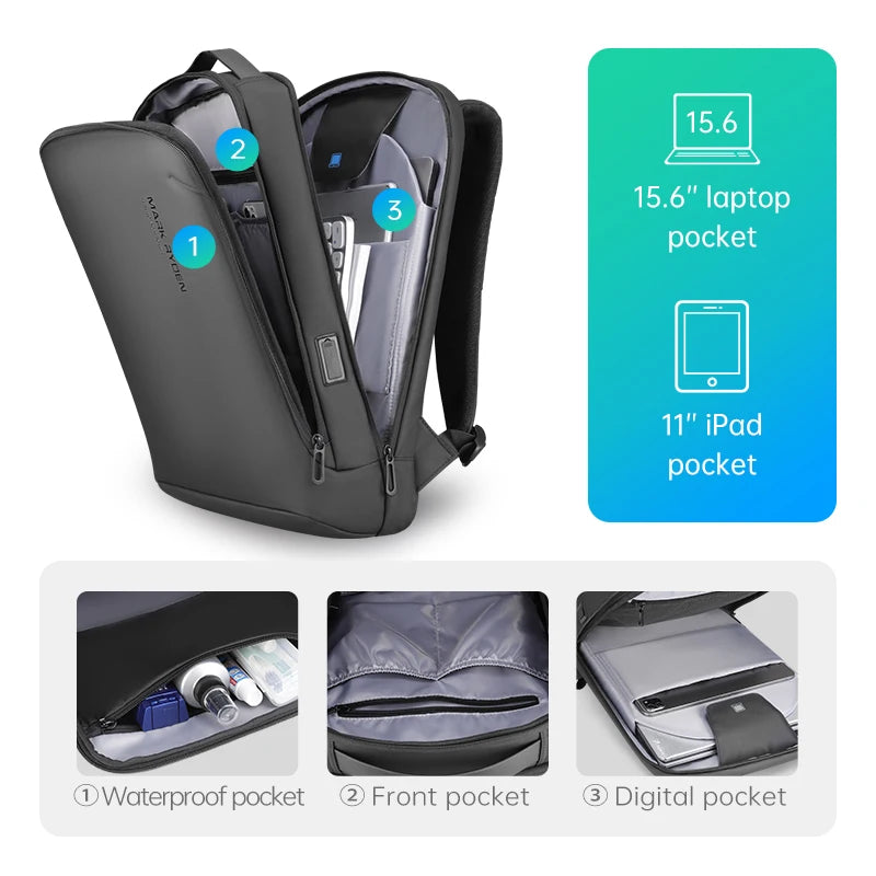 15.6-inch laptop backpack designed for professionals, featuring multiple pockets, a padded compartment for laptops, and ergonomic shoulder straps.