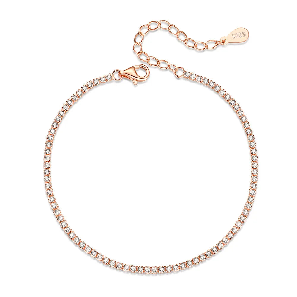 Essential tennis bracelet finished in 18K rose gold plating featuring brilliant round-cut stones