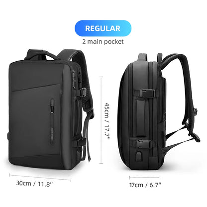 Black business backpack with adjustable chest buckle, softback, and built-in USB charging port for convenience on the go.