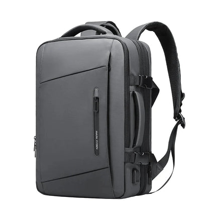 Gray expandable business backpack with USB charging port and softback. A modern and practical choice for commuting.