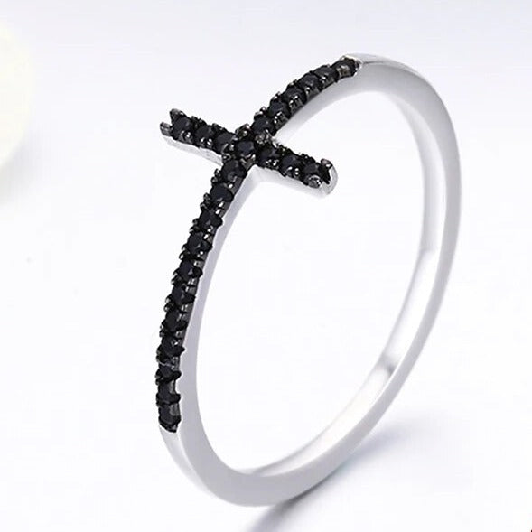 Black Cross Silver Ring