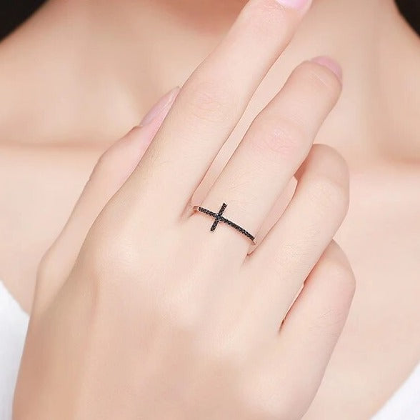 Black Cross Silver Ring