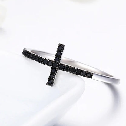 Black Cross Silver Ring