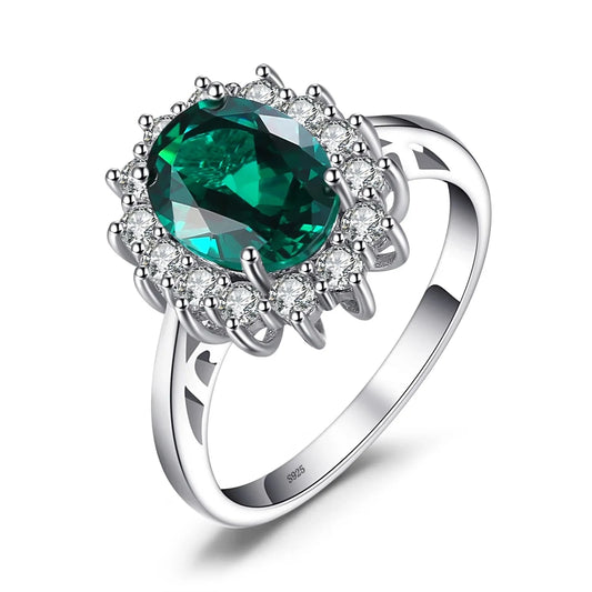 emerald green silver ring