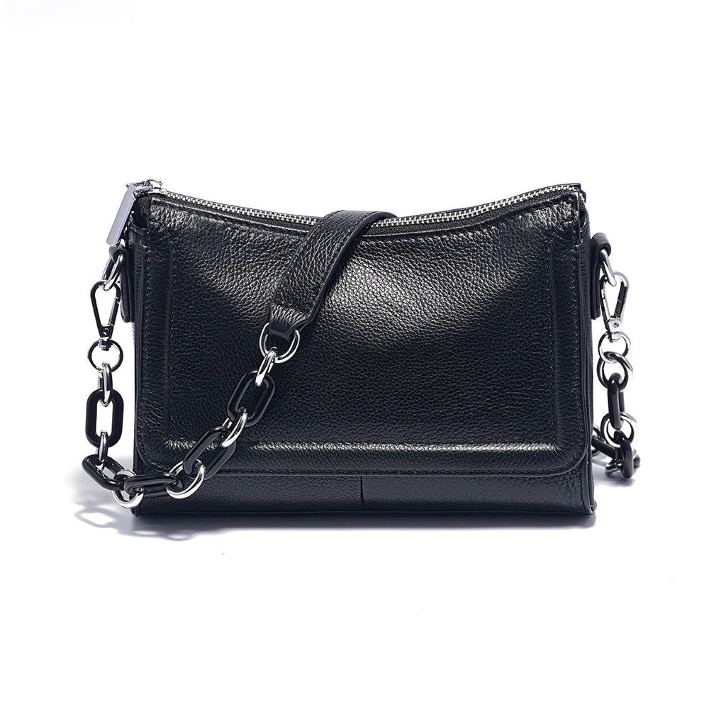 Black crossbody bag with chain