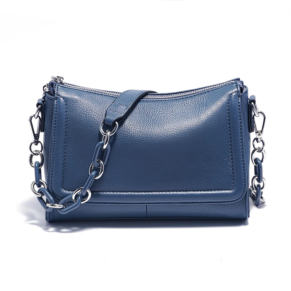 Blue crossbody bag with chain