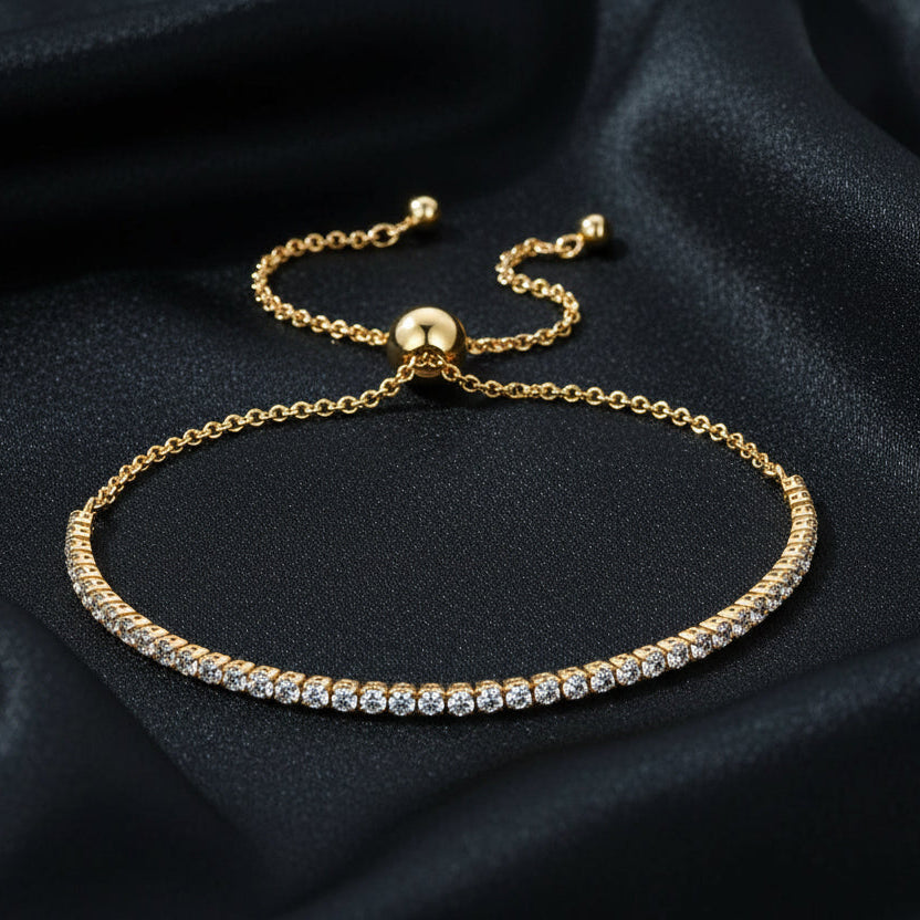 The Glimmer Bolero Bracelet on black silk to highlight the gold luster and stone brilliance