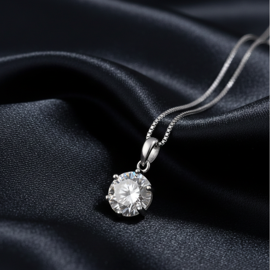 1ct Celeste Solitaire Moissanite Necklace, a classic luxury pendant designed for daily elegance and maximum brilliance