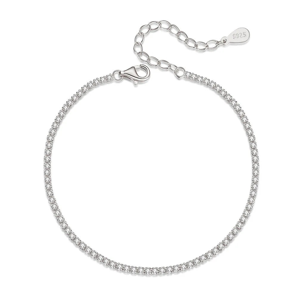 Essential 925 sterling silver tennis bracelet with high-clarity cubic zirconia stones on a white background
