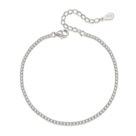 Essential 925 sterling silver tennis bracelet with high-clarity cubic zirconia stones on a white background