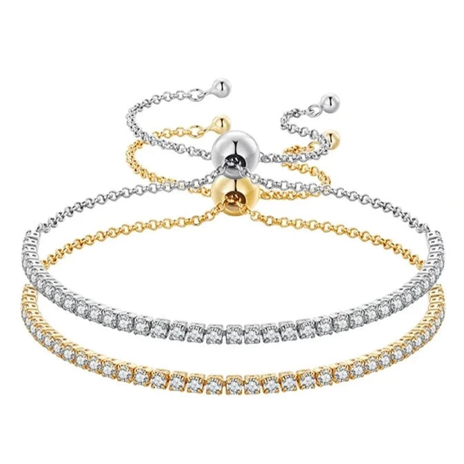 A comparison of the Glimmer Bolero Bracelet in both Platinum and 14K Gold finishes