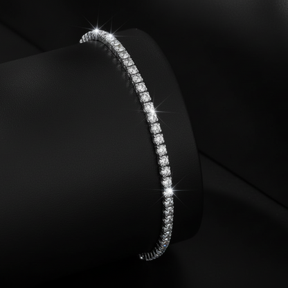 Macro detail of the four-prong setting and premium cubic zirconia stones in a Platinum finish