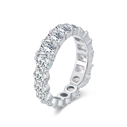 Close-up view of the Luna Stacking Band, featuring a round cubic zirconia stone in a sleek silver band.