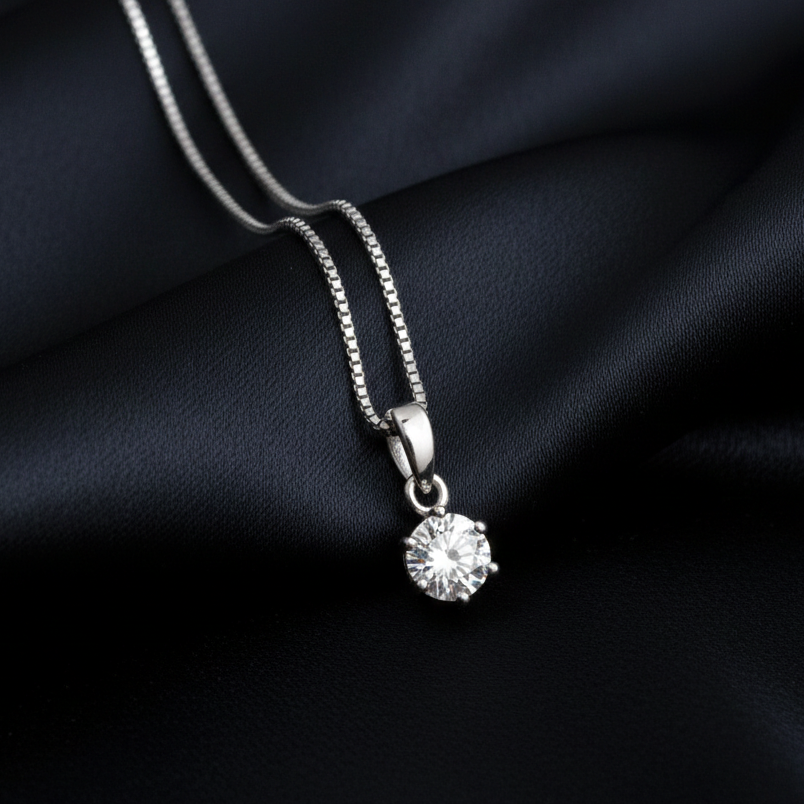 0.5ct Celeste Solitaire Moissanite Necklace, a delicate and refined jewelry staple from the Ava Modus Essential Moissanite range