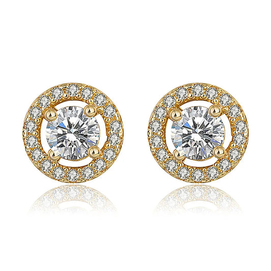 The Pure Halo Studs in an 18K gold-plated finish, showcasing the warm, radiant embrace design