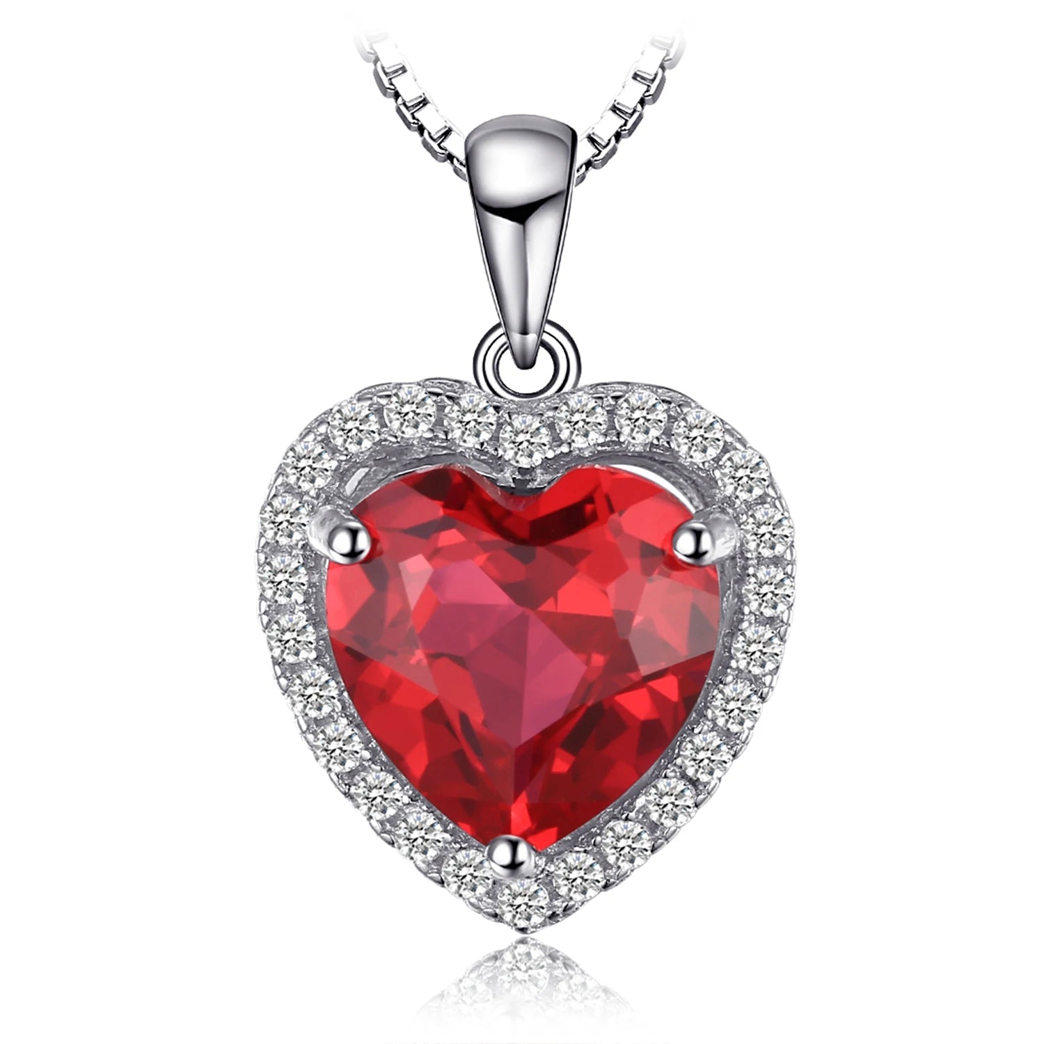 Signature Ruby Love Pendant featuring a heart-shaped lab-grown ruby surrounded by sparkling cubic zirconia.