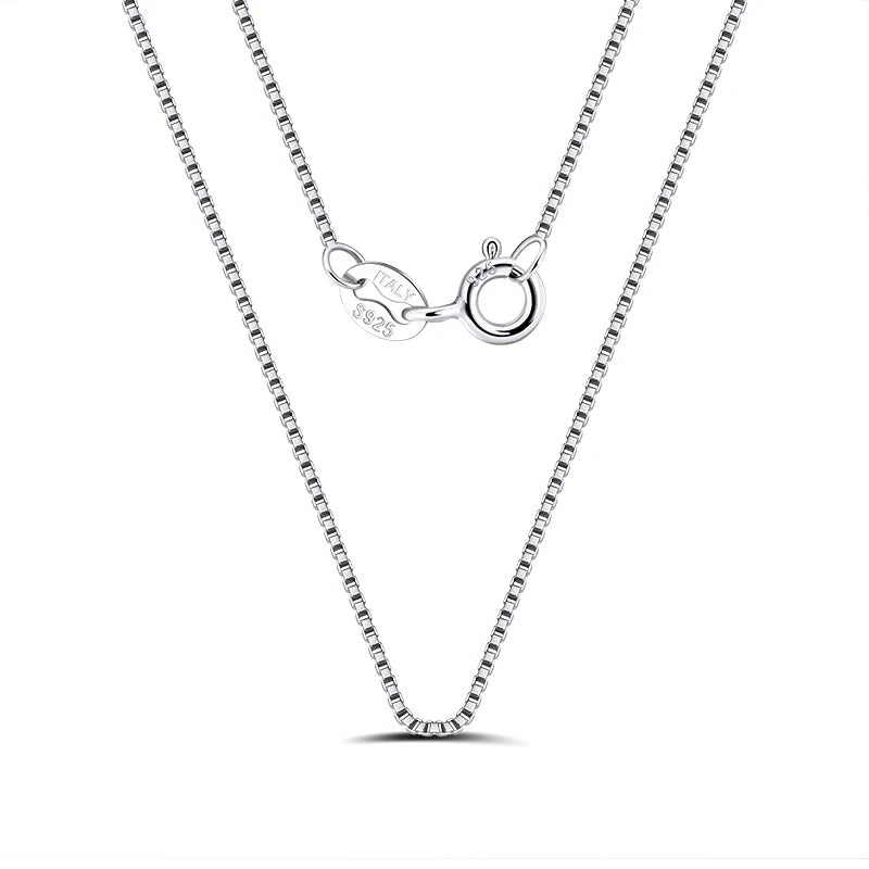 Sleek silver box chain, crafted from 925 sterling silver with a rhodium finish.