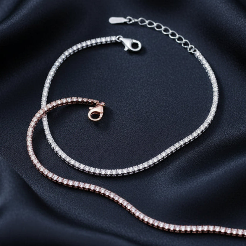 Two Essential tennis bracelets in silver and rose gold